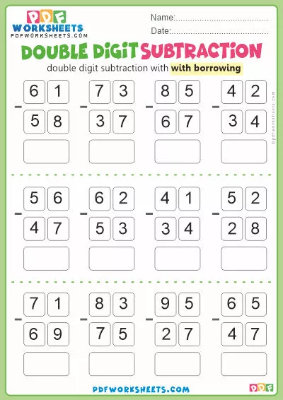 Double Digit Subtraction PDF Worksheet [With Borrowing]-9
