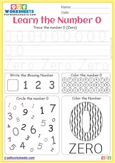Printable Learn Number 0 PDF Worksheet