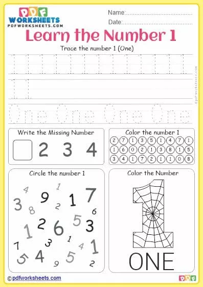 Printable Learn Number 1 PDF Worksheet