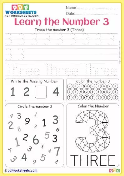 Printable Learn Number 3 PDF Worksheet
