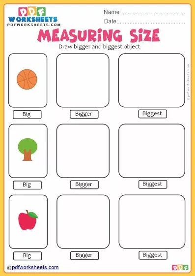 Draw Bigger and Biggest Measuring Size PDF Worksheet