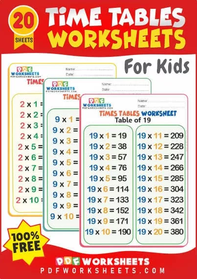 Multiplication Time Tables 1 to 20 PDF Worksheets