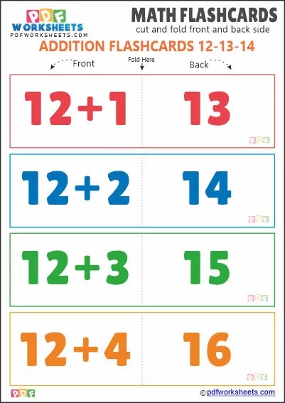 Printable Addition Math Flashcards [Set 12-13-14]