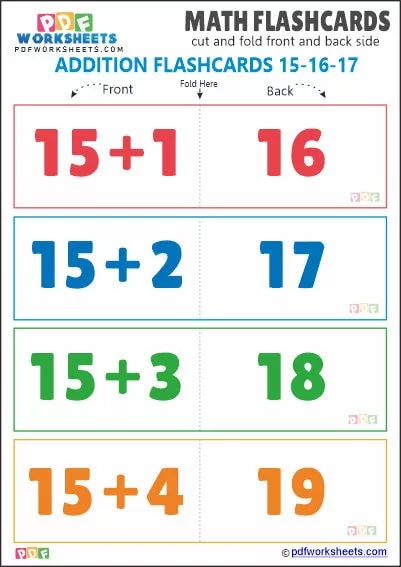 Printable Addition Math Flashcards [Set 15-16-17]