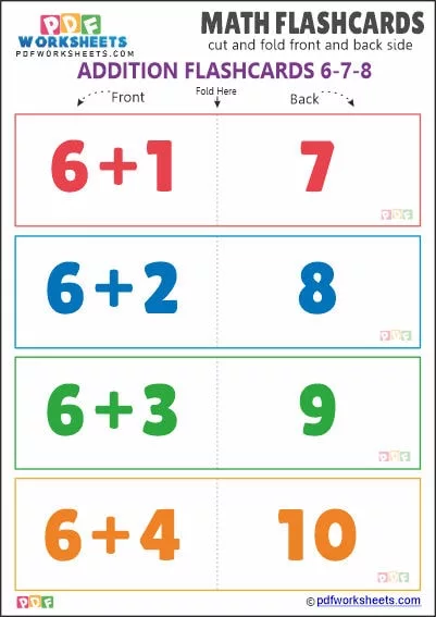 Printable Addition Math Flashcards [Set 6-7-8]