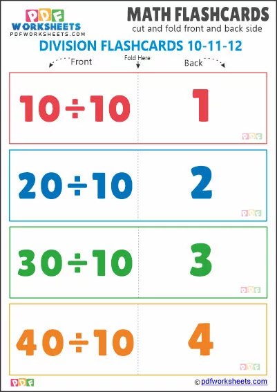 Division Math Flashcards [Set 10-11-12]