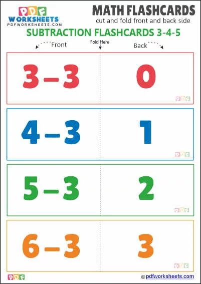 Printable Subtraction Math Flashcards [Set 3-4-5]