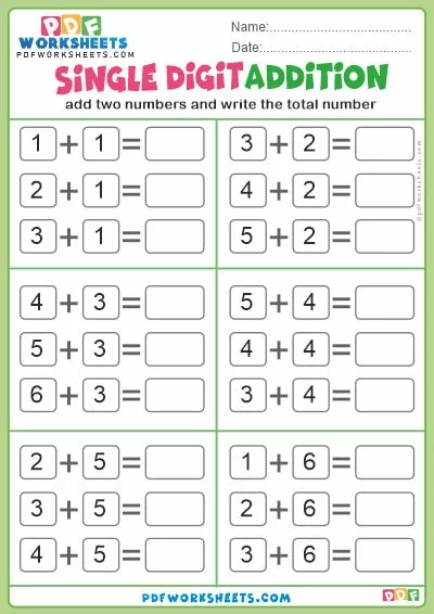 Single Digit Addition PDF Worksheets 2 Single Digit Addition PDF Worksheet-2