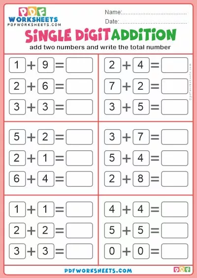 Single Digit Addition PDF Worksheets 3 Single Digit Addition PDF Worksheet-3