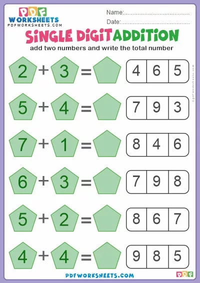 Single Digit Addition PDF Worksheets 4 Single Digit Addition PDF Worksheet-4