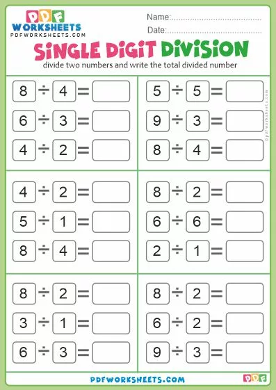 Single Digit Division PDF Worksheet-2