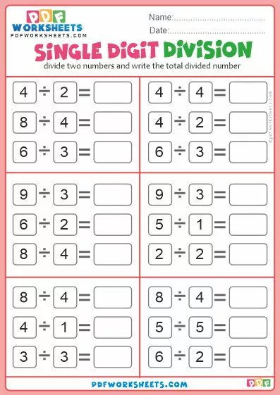 Single Digit Division Pdf Worksheets [free Download]