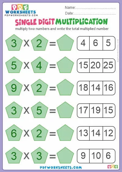 Single Digit Multiplication PDF Worksheets 1 Single Digit Multiplication PDF Worksheet-1