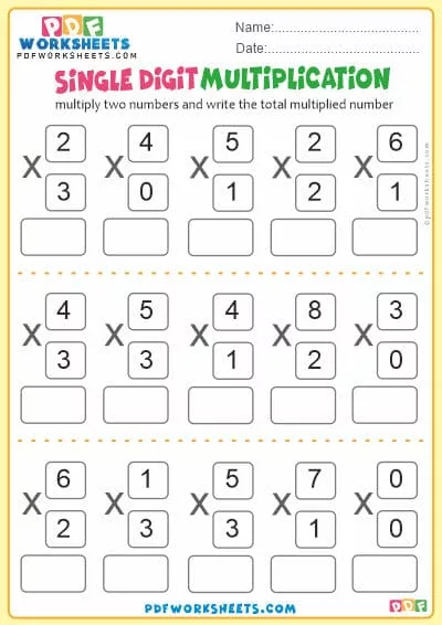 Single Digit Multiplication PDF Worksheet-2