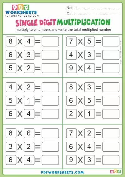 Single Digit Multiplication PDF Worksheets [DOWNLOAD]