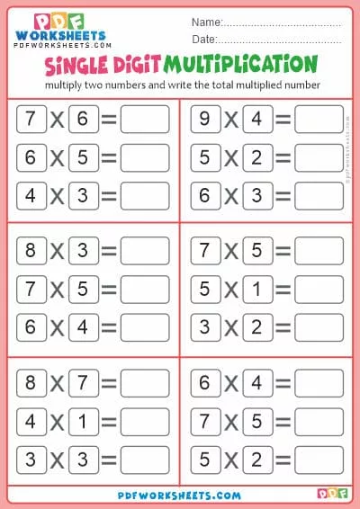 Single Digit Multiplication PDF Worksheet-4
