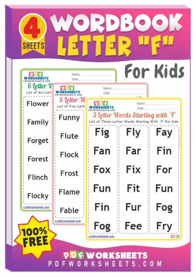 Words Starting With Letter 'F' PDF Worksheets