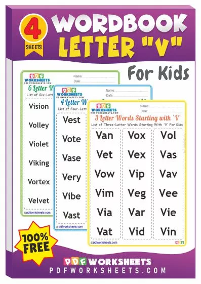 Words Starting With Letter 'V' PDF Worksheets