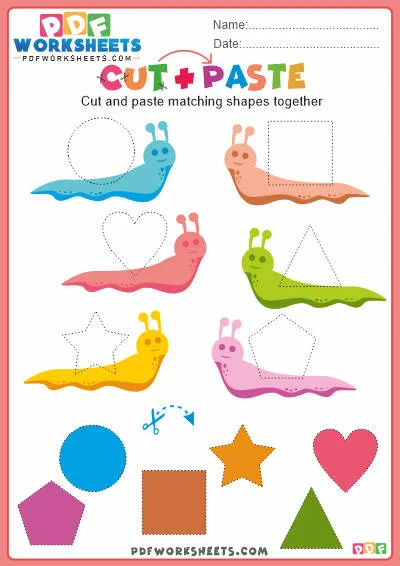 Snail Cut and Paste Objects PDF Worksheets