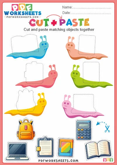 Snail Cut and Paste Objects PDF Worksheets