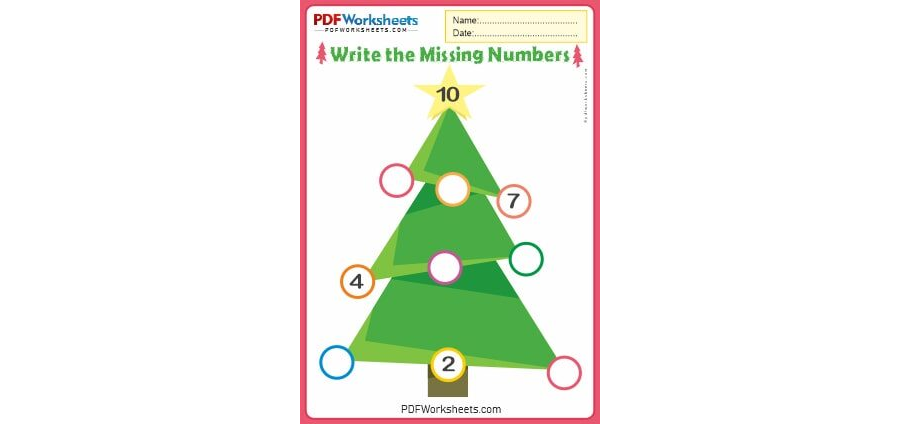 Missing Numbers Christmas Tree PDF Worksheet - PDF Worksheets